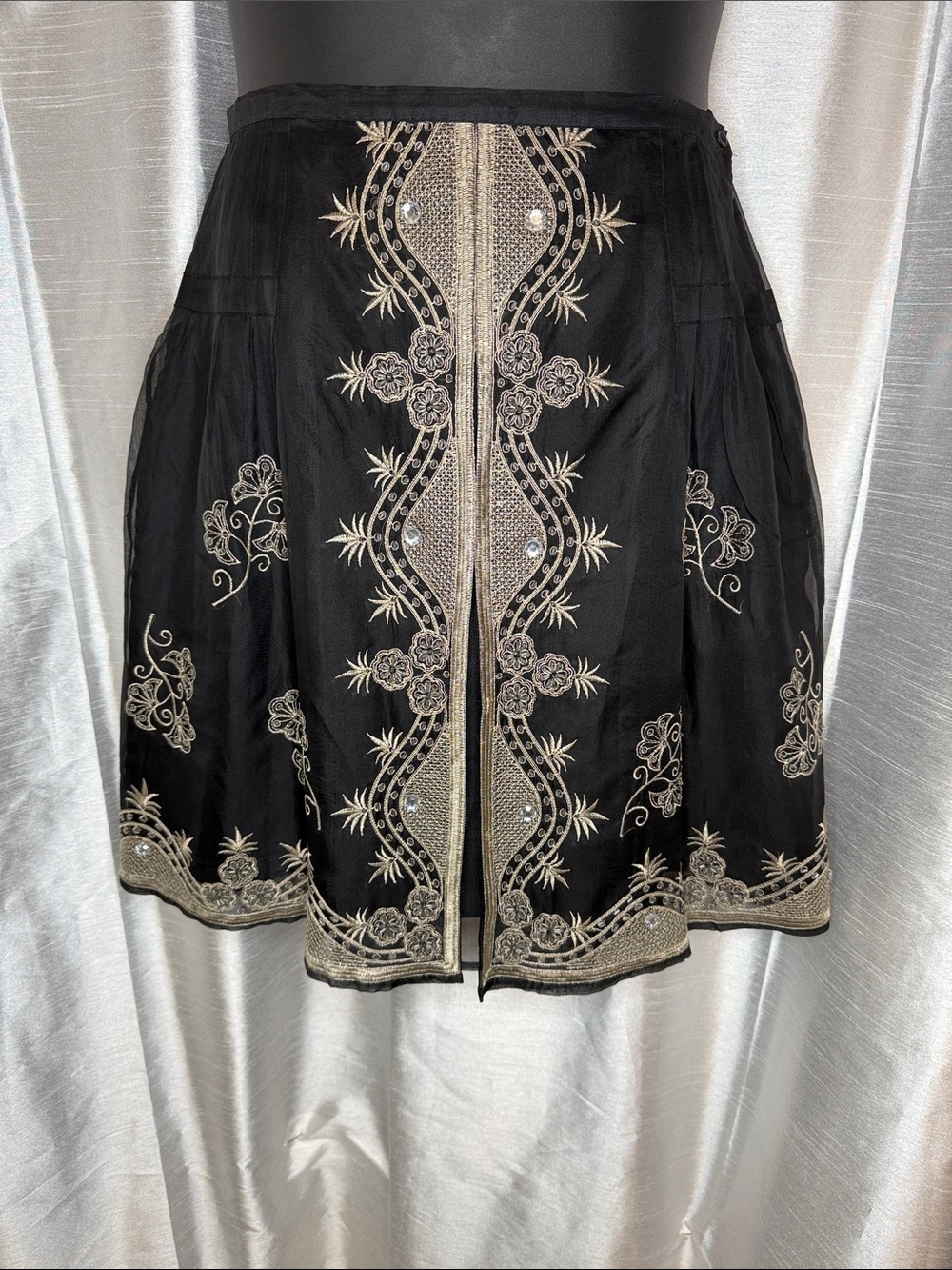 Carole Little Silk A Line Skirt Embellished Lined Embroidered Black Women’s 10